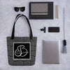 Modern Calligraphy Capital B Fancy Basketweave Pattern White on Black Custom Tote bag