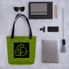 Modern Calligraphy Capital B Fancy Bastketweave Pattern Black on Apple Green Custom Tote bag