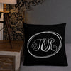 Modern Calligraphy Monogram TOR, Fancy Script Monogram, Black Pillow, White Letters Ovals, Custom Premium Pillow