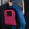 Modern Calligraphy Capital F Fancy Basketweave Pattern Black on Pink, Custom Backpack