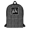 Modern Calligraphy Monogram JDW Basketweave Pattern White on Black, Custom Backpack