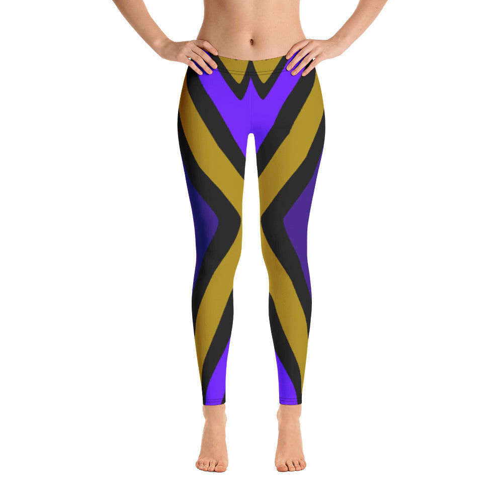 Amara Funky Diamond Leggings Diagonal Stripes Purples Gold Black Bold Unique