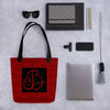 Modern Calligraphy Capital B Fancy Basketweave Pattern Black on Red Custom Tote bag