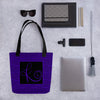 Modern Calligraphy Capital K Fancy Basketweave Pattern Black on Purple Custom Tote bag